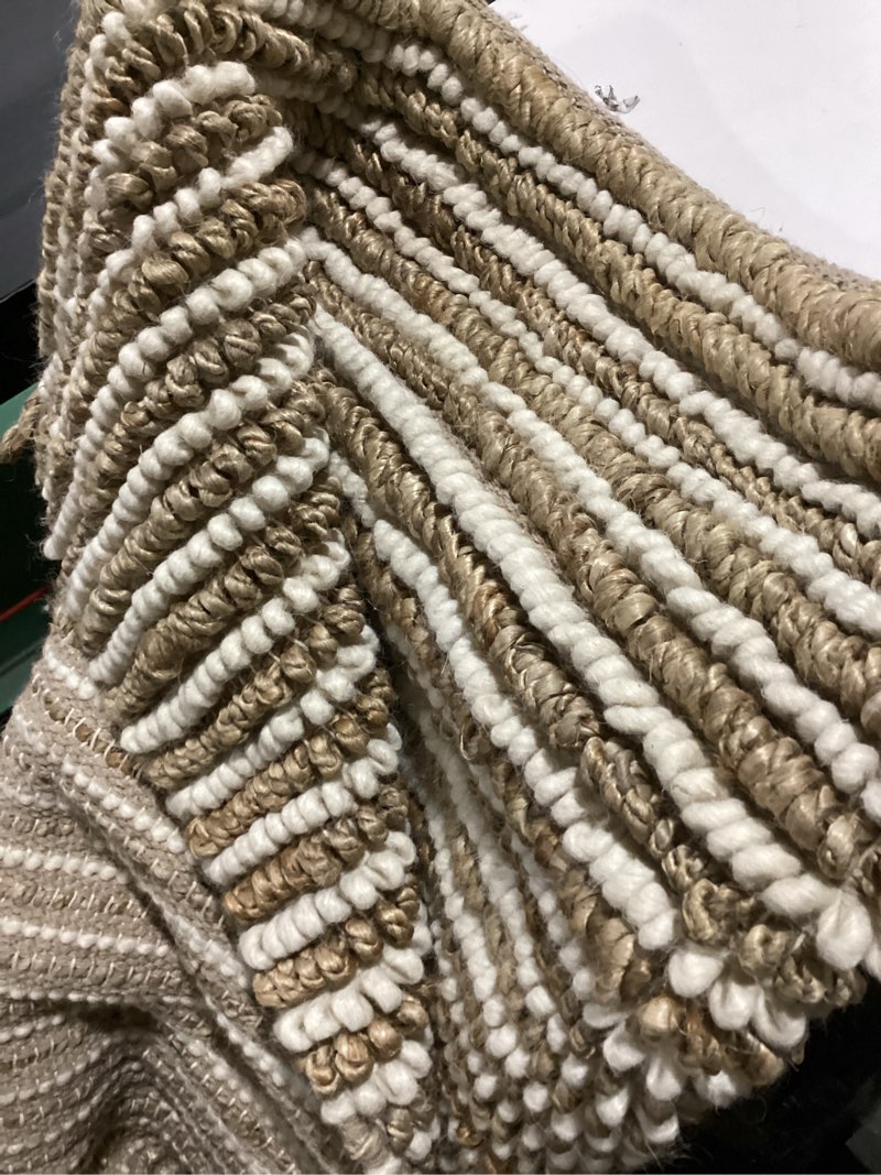 Condition photo showing Good Condition for frelish decor wool and jute premium handwoven chunky stripes rug - contemporary area rug for living room bedroom (4' x 6' - natural ivory) 4' x 6' (rectangular) natural jute wool