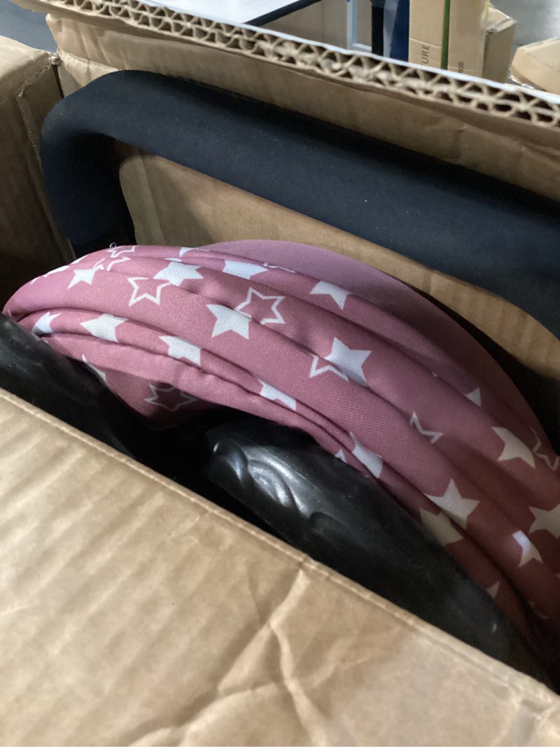 Condition photo showing As Is for bayer xeo doll pram and stroller, 18", foldable convertible with shoulder bag, pink stars