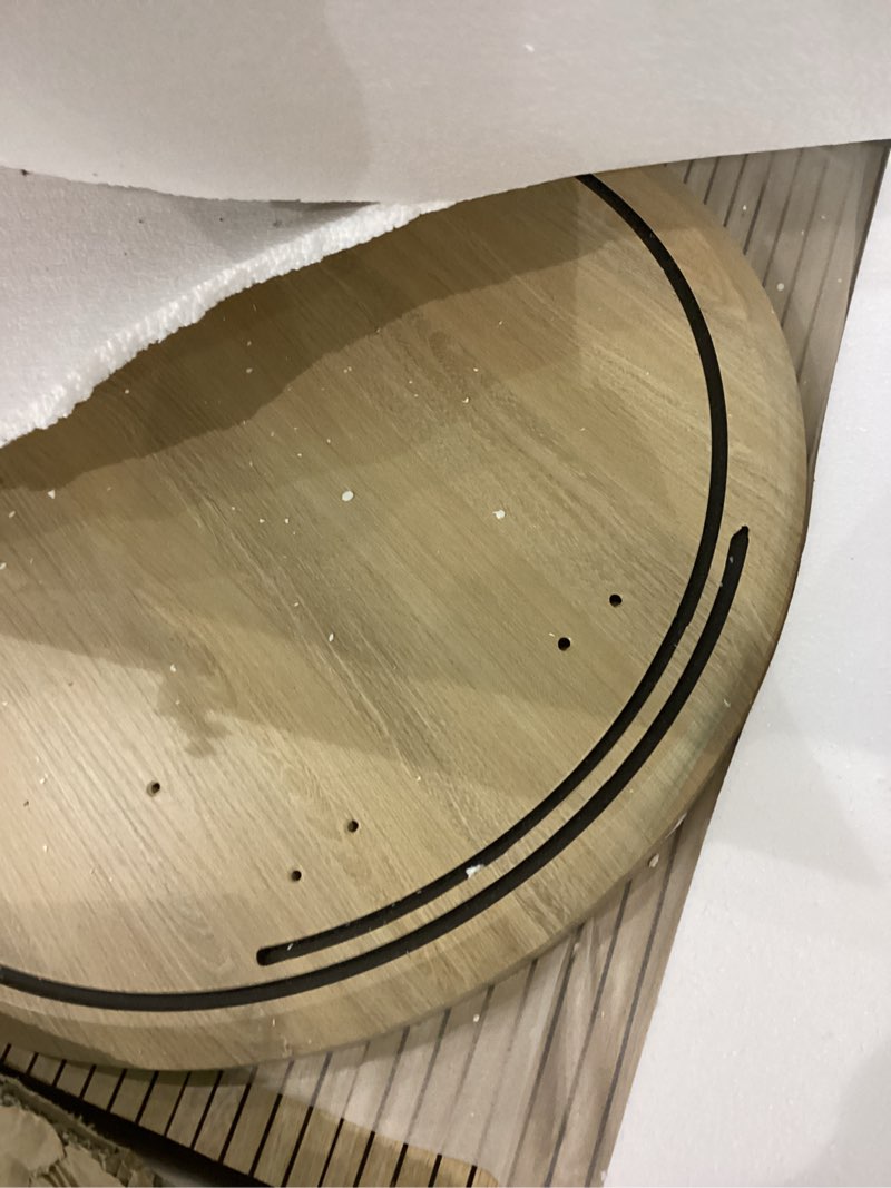 Condition photo showing Good Condition for 47?–63? Extendable Round Kitchen Dining Room Table for 4-6 with 2-Tier Storage Shelf Dust-Proof, Space Saving Expandable Wood Oval Circle Dinner Furniture with Pedestal Base (Natural Oka)