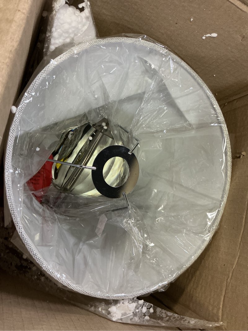 Condition photo showing Good Condition for JONATHAN Y 16" Clear Crystal Ball LED Table Lamp, White Modern Bedside Lamp, with White Linen Empire Shade, Glam Orb Glass Nightstand Lamp for Living Room, LED Bulb JYL2079A