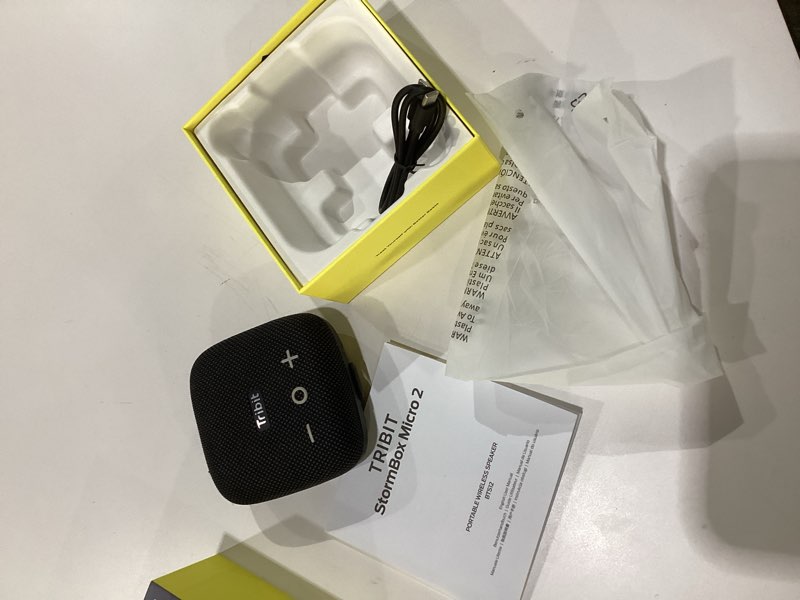 Condition photo showing As Is for Tribit StormBox Micro 2 Wireless Portable Speaker: 10W Loud Deep Bass Sound, IP67 Waterproof Bike Speaker with Bluetooth 5.3, 12H Playtime, TWS Pairing for Camping Travel Hiking Black, NOT TESTED