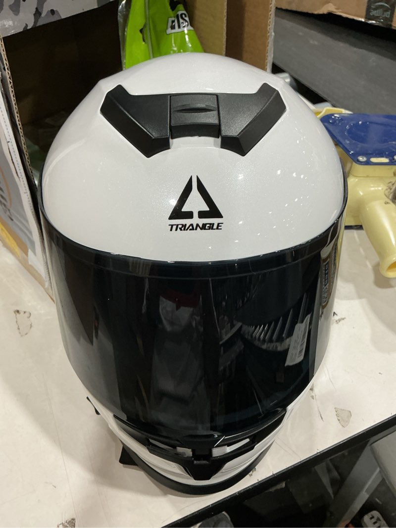 Condition photo showing Good Condition for triangle kids motorcycle helmets youth full face helmet dot approved | dual visors (clear & tinted) with adjustable chin strap for teens, lightweight youth street bike sport helmet glossy white x-large