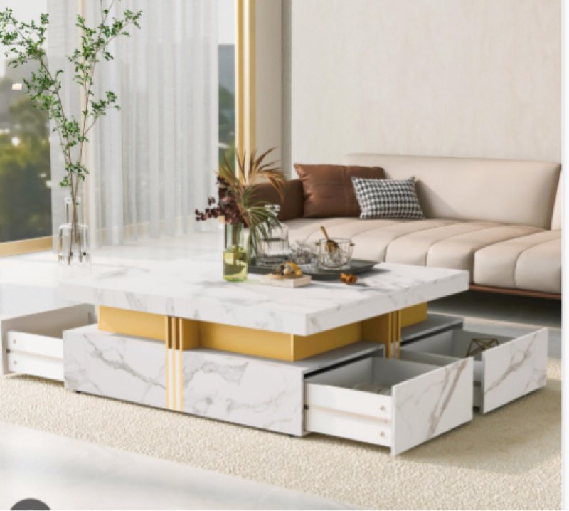 Incomplete Linique Modern Square Storage Coffee Table with 4 Drawers for Living Room, White