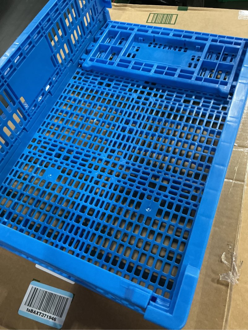 Condition photo showing Good Condition for collapsible storage bin/containe?43 liter transfer box,crate transit storage of various items (23.6" l x 15.7" w x 7.1" h-two)