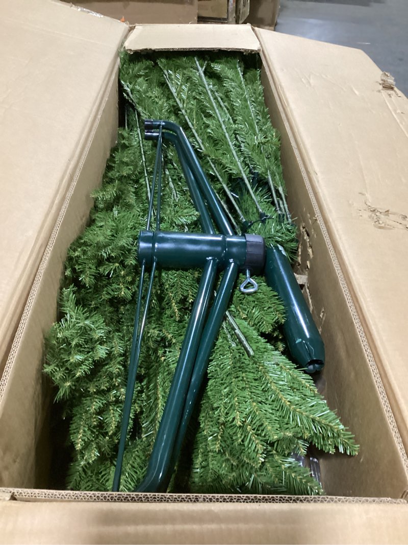 Condition photo showing Good Condition for National Tree Company 12 ft Pre-Lit Downswept Douglas Fir Slim Artificial Christmas Tree, 850 LED Lights, 2,165 Tips, Foot Switch, 10 Light Functions, Includes Stand, Green