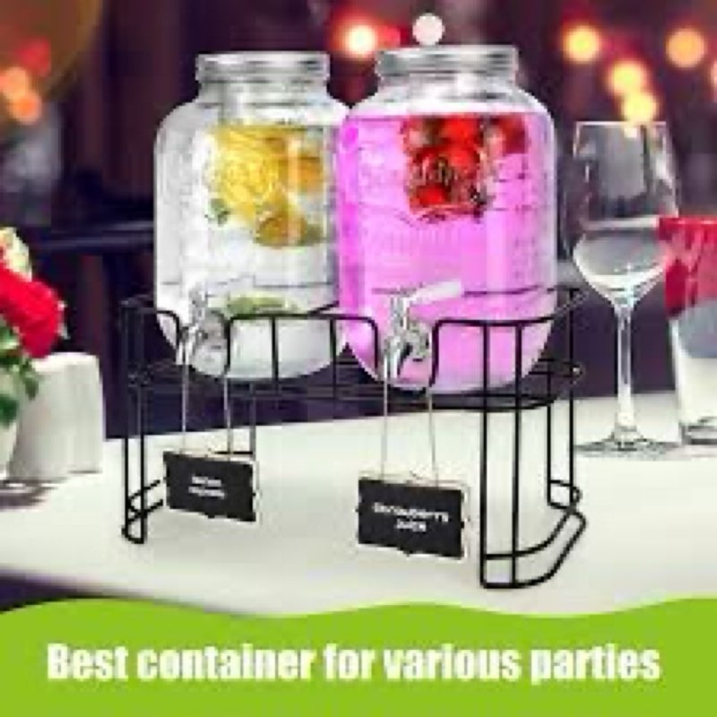 DD&HAPP Gallon Glass Drink Dispensers For Parties 2PACK.1.5Gallon Beverage Dispenser,Glass Drink Dis