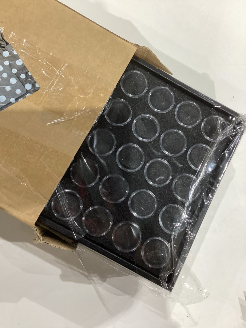 Condition photo showing Good Condition for Geelin 3 Pcs Gem Display 150 Case Gem Jars Small Size 14.5" x 7.8" x 0.75" Black Tray Foam Sheet Gemstones Storage Jars with Lids Insert Trays for Collectibles Jewelry Coins and Gemstone Storage