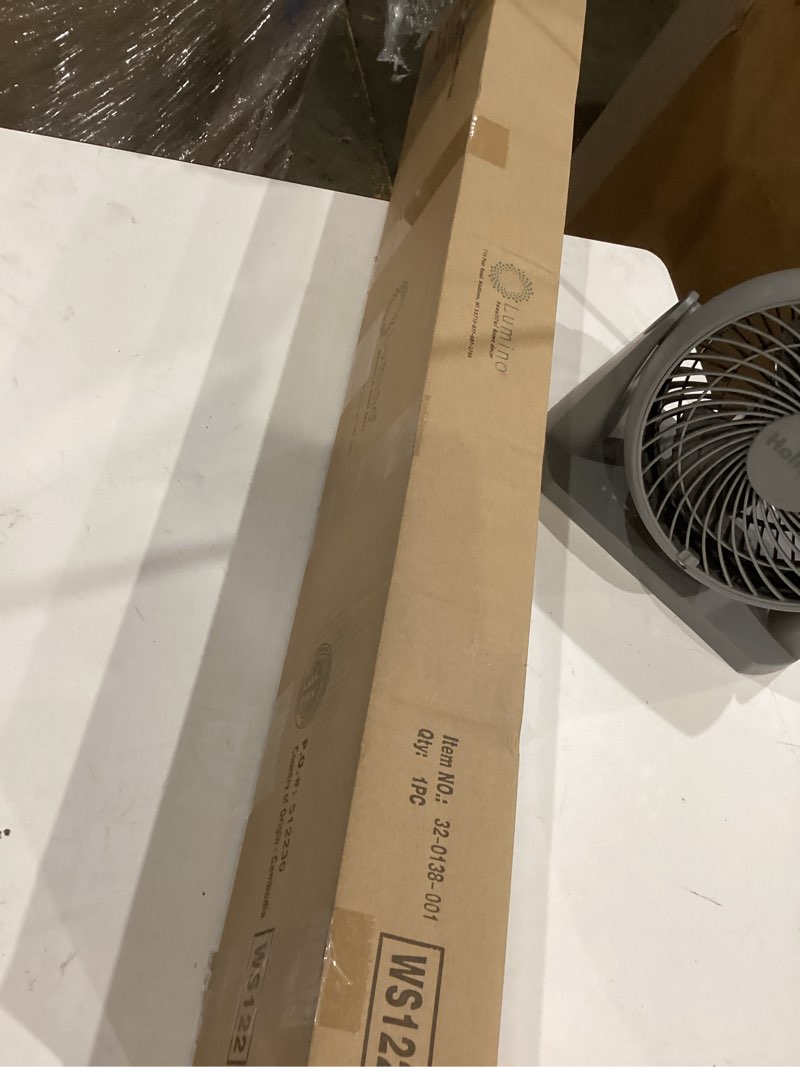 Condition photo showing New/Like New for 2 inch cordless room darkening faux wood blind - 35" w x 64" l - white, over 1,000 custom sizes starting at 18.97, inside or outside mount, venetian shades for interior windows by lumino