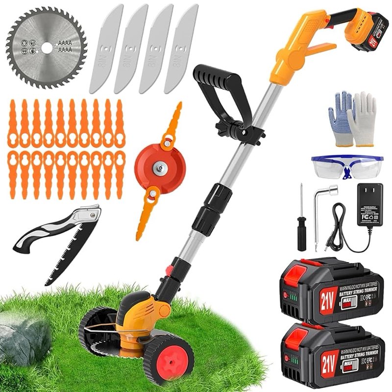 Cordless Weed Wacker Battery Powered Electric Weed Eater with 21V 4.0Ah Battery, 2-in-1 Lightweight 