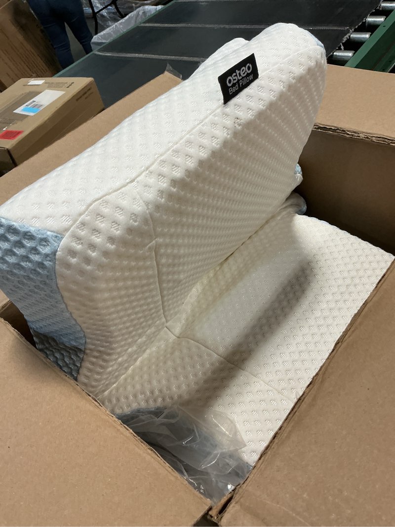Condition photo showing Good Condition for osteo cervical pillow for neck pain relief, hollow design odorless memory foam pillows with cooling case, adjustable orthopedic bed pillow for sleeping, support for side back sleepers standard high(24.5*16.5*5.2/4.1 inches) white