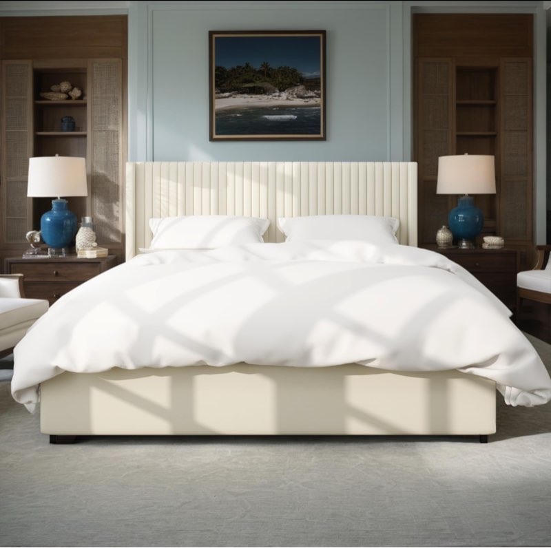 ( incomplete)Queen Size Upholstered Platform Bed with Storage Drawers, Modern Ivory Velvet Wingback Bedframe, Wooden Slat Support, No Box Spring Needed, Cream White (White)