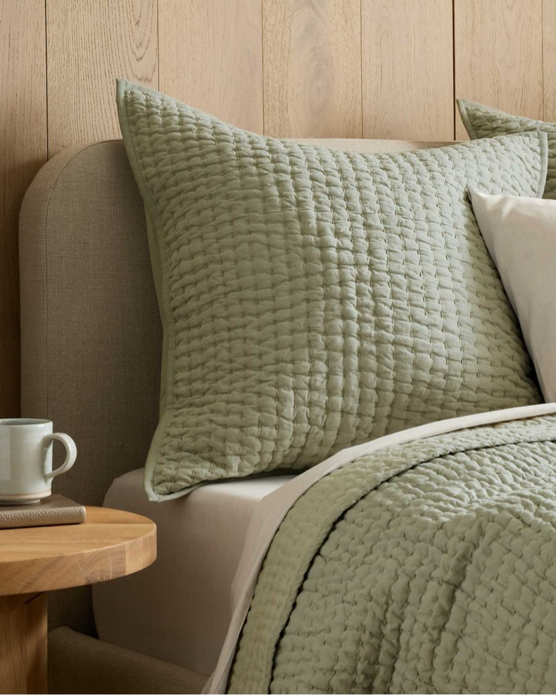 quince, set of 2 pillowcase linen cotton stitch (king)light green