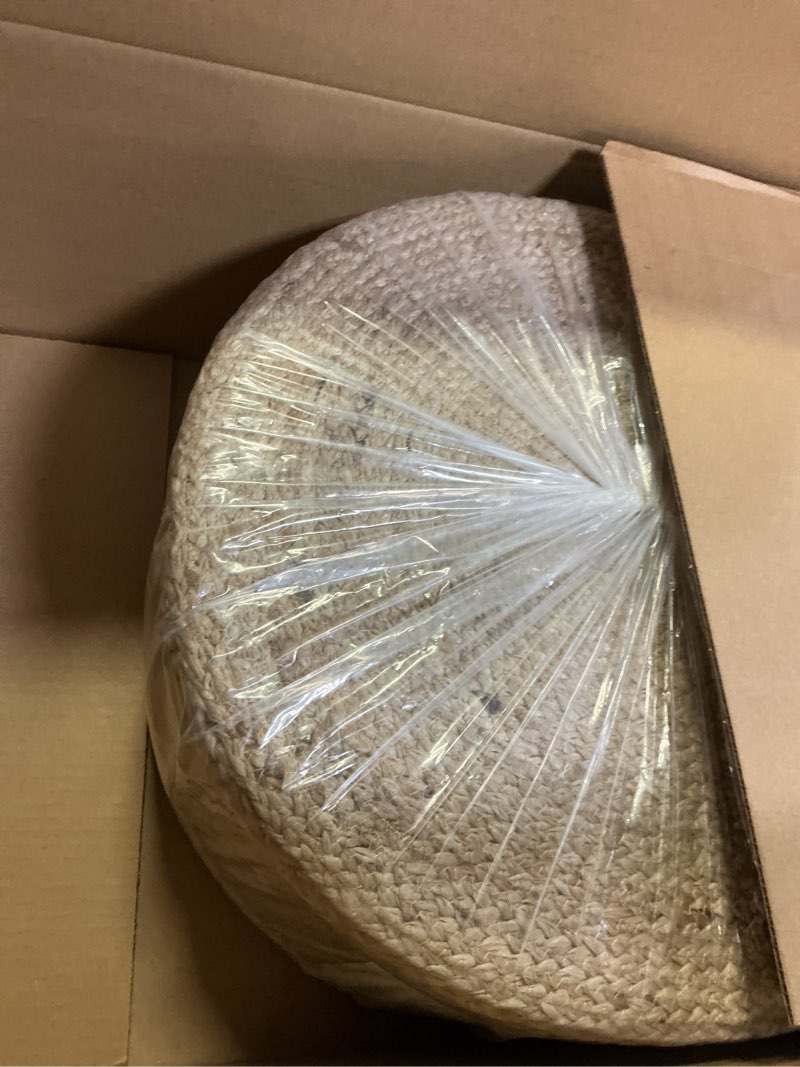 Condition photo showing New/Like New for Scandilivin Homes Pouf Ottoman - 100% Jute Braided Footrest Pouf Hand Knitted Traditional Cord Boho Pouffe for Living Room, Bedroom, Nursery, Patio, Lounge Colorblock - Natural Ivory (20”x20”x10”) Ivory 20"x20"x10"