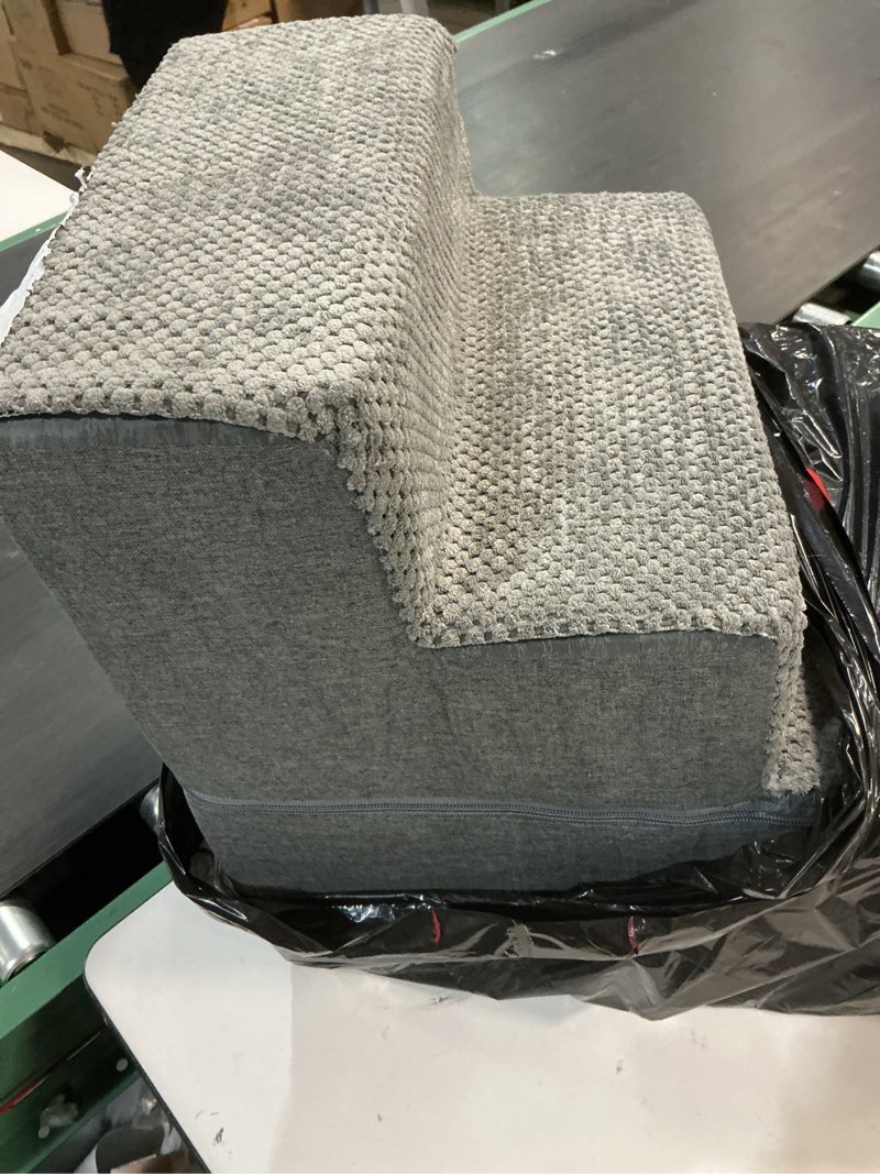 Condition photo showing As Is for EHEYCIGA Dog Stairs for Bed 18" H, 4-Step Dog Steps for High Bed, Pet Steps for Small Dogs and Cats, Non-Slip Balanced Pet Ramp Indoor, Grey Grey 4 Standard 15" x 24" x 18"