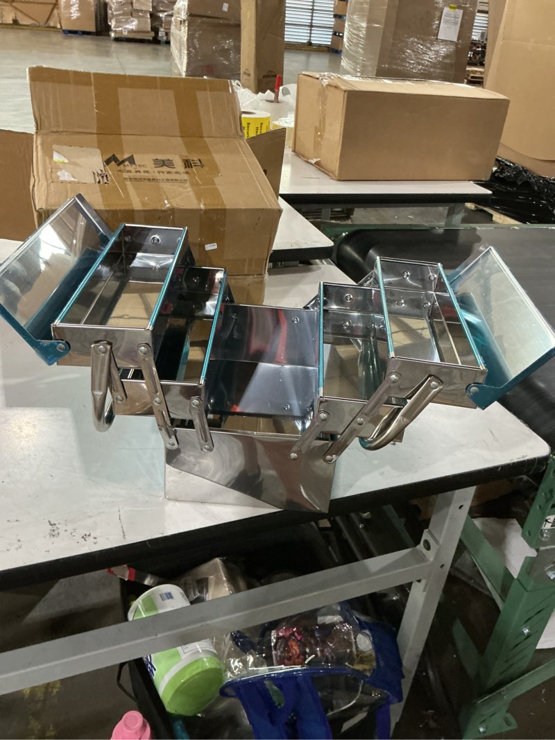 Condition photo showing Good Condition for cantilever tool box - metal folding portable auto maintenance storage organizer with stainless steel 3 layers and 5 trays 350