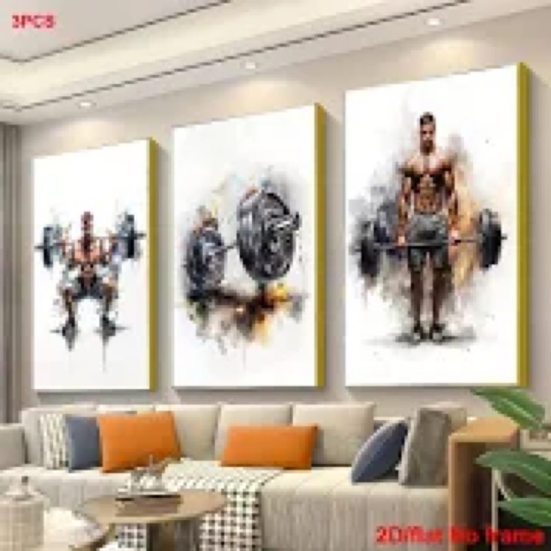 (Similar image)iKNOW FOTO 3 Piece Gym Wall Art Set Weightlifting Fitness Canvas Prints 16x24 Inch Black and White B