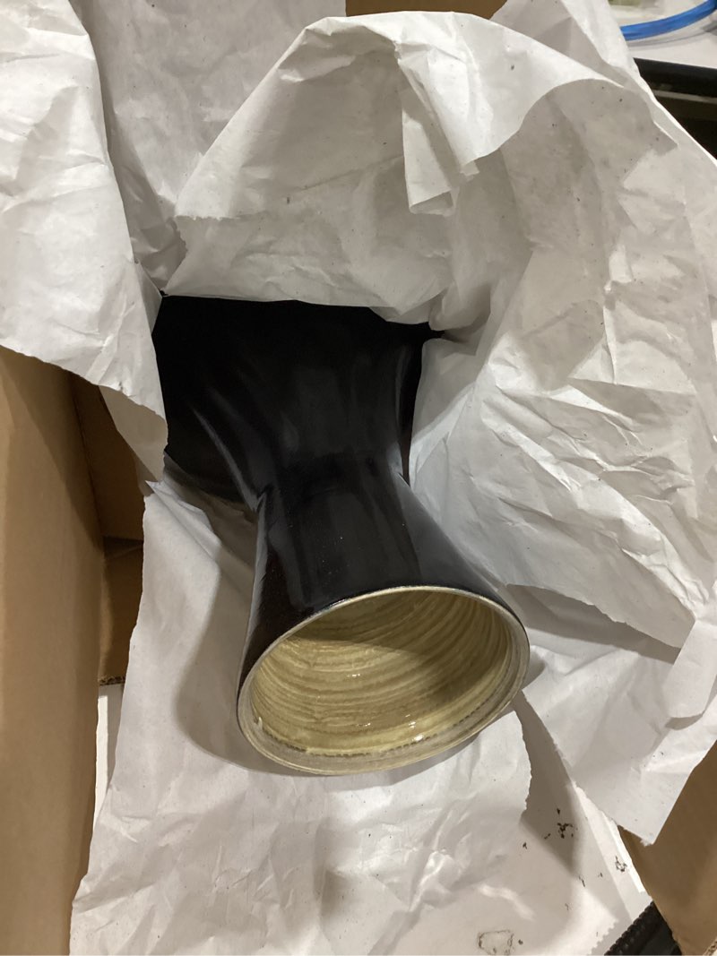 Condition photo showing As Is for handcrafted sustainable bamboo vase - decorative 24-inch-tall teardrop floor vase for silk plants, flowers, and filler decor by villacera (black)