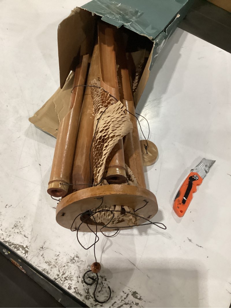 Condition photo showing As Is for classic bamboo wind chimes - outside outdoor wood wooden windchimes, large, handcrafted with calming deep tones, ideal home decor or gift for any occasion large 44"