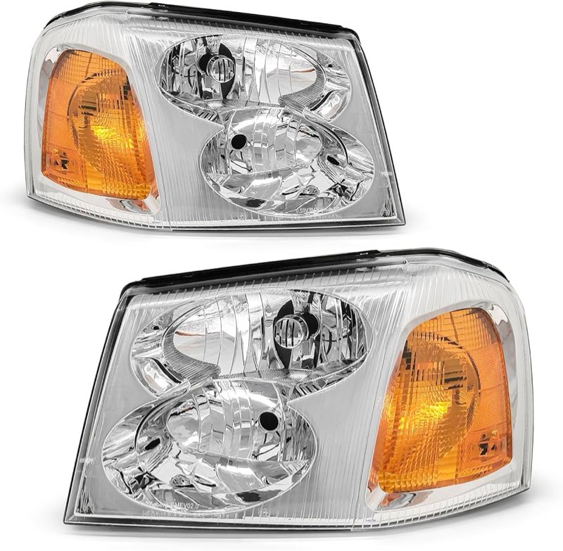 AS Headlight Assembly for 2002 2003 2004 2005 2006 2007 2008 2009 Gmc Envoy Clear Lens Chrome Housin