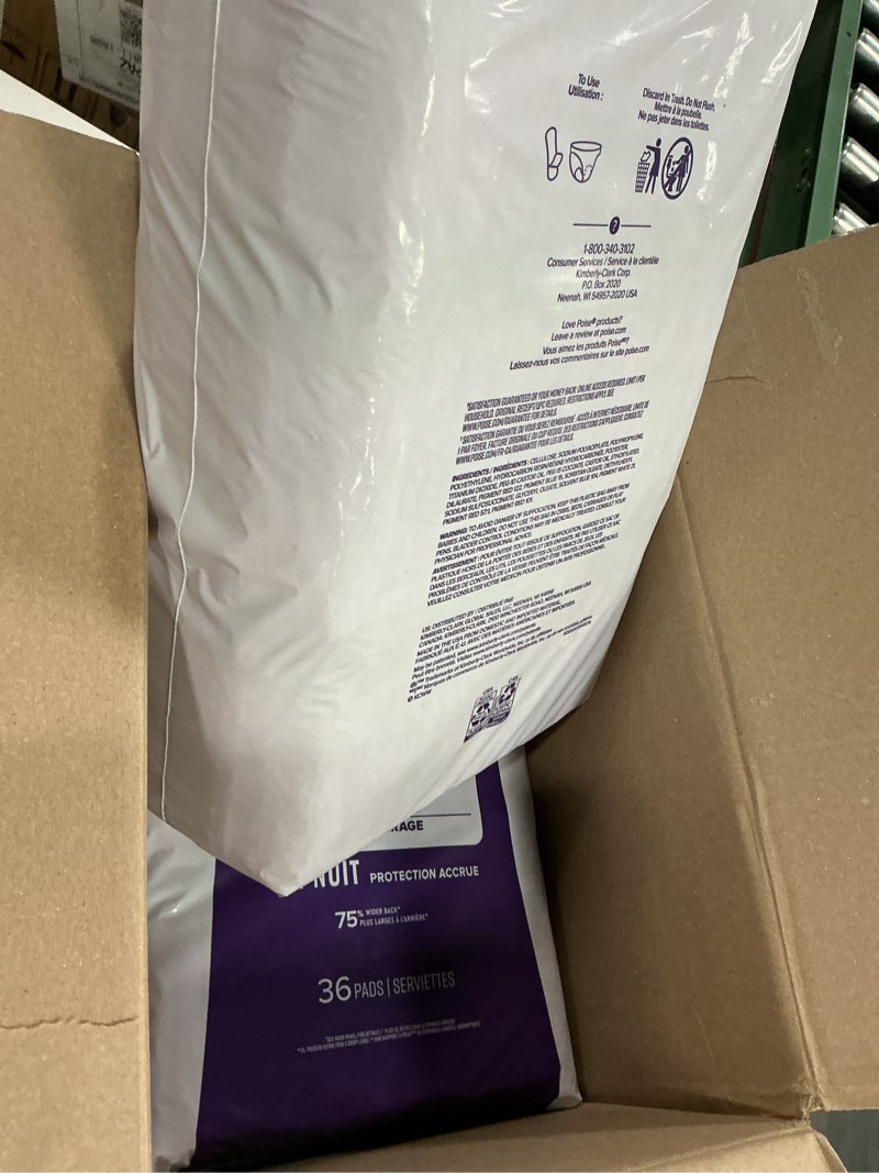 Condition photo showing New/Like New for poise overnight incontinence & postpartum pads for bladder leaks, 8 drop extra coverage, 72 count (2 packs of 36), packaging may vary long 72