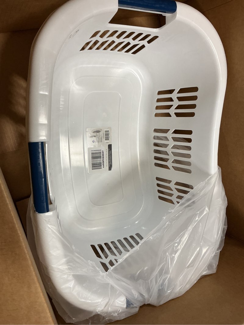 Condition photo showing Good Condition for rubbermaid large hip-hugger laundry basket/hamper, 1.5-bushel, white, stackable storage bin/organizer for bathroom/bedroom/dorm/home 1.5 bushel large hip hug basket