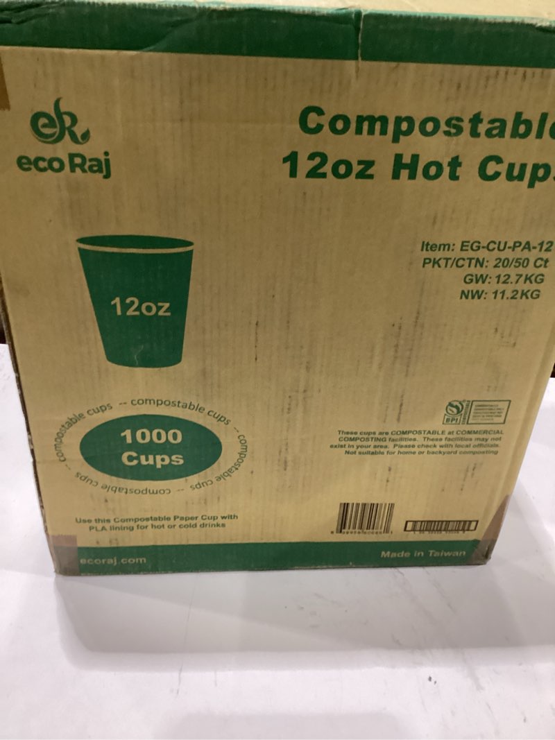 Condition photo showing New/Like New for 12 oz compostable hot paper cups with pla lining (pack of 1000)