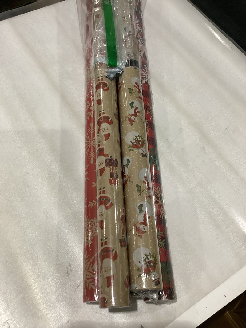 Condition photo showing New/Like New for JAM Paper Assorted Gift Wrap - Christmas Kraft Wrapping Paper - 125 Sq Ft Total - Kraft Christmas Set - 5 Rolls/Pack Kraft Christmas Set 5 Count (Pack of 1)