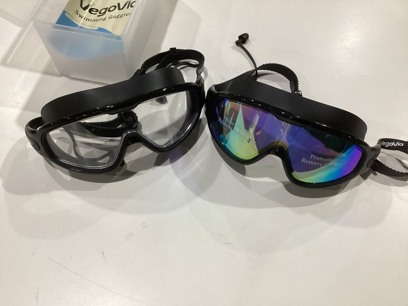Condition photo showing Good Condition for Adult Swim Goggles 2 Pack, Anti-Fog 180° Wide View UV Protection Pool Swimming Goggles for Adult Youth Men Women Pink/Mirrored & Aqua/Mirrored, SIMILAR TO STOCK PHOTO 