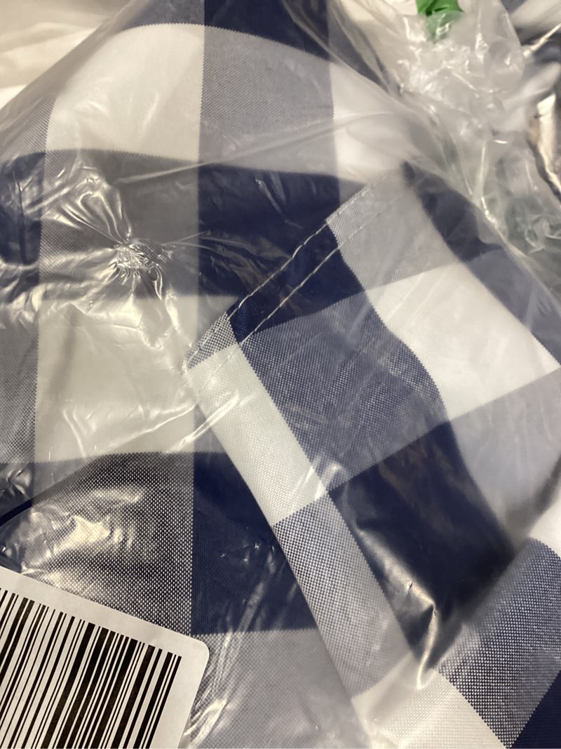 Condition photo showing Good Condition for hiasan checkered round tablecloth 120 inch - waterproof stain and wrinkle resistant washable fabric table cloth for dining room party outdoor picnic, navy blue and white navy blue and white 120" (round)