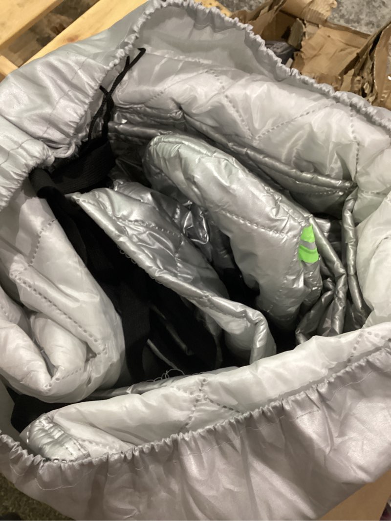 Condition photo showing As Is for thickened hail protection car cover, car cover waterproof all weather, 5-layer padded anti-hail car covers, snowproof, windproof, uv & sun protection fits hatchback, sedan, suv&mpv (sedan)