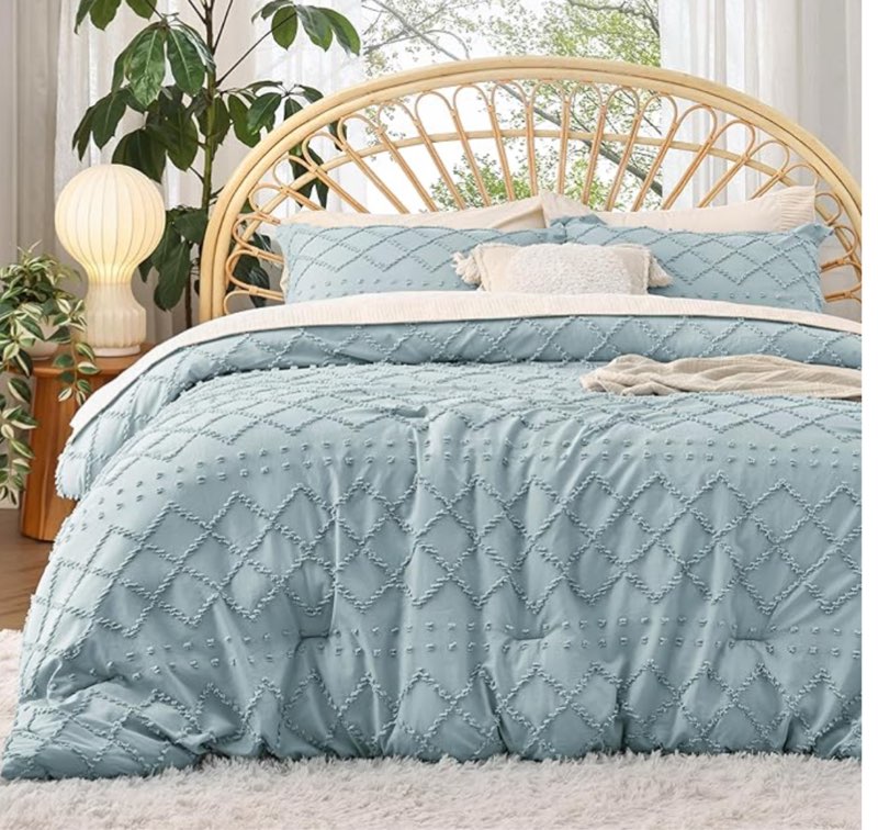 bedsure twin xl comforter set - dusty blue comforter, boho tufted shabby chic bedding for kids, 2 pieces vintage farmhouse bed set for all seasons, fluffy soft bedding with 1 pillow sham