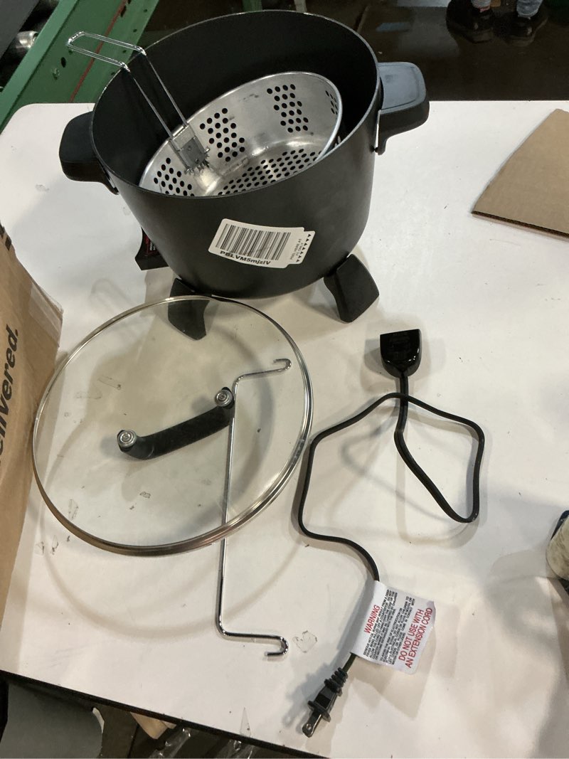 Condition photo showing As Is for Presto 8-Quart Big Kettle, Steamer and Deep Fryer Multi-Cooker, Black