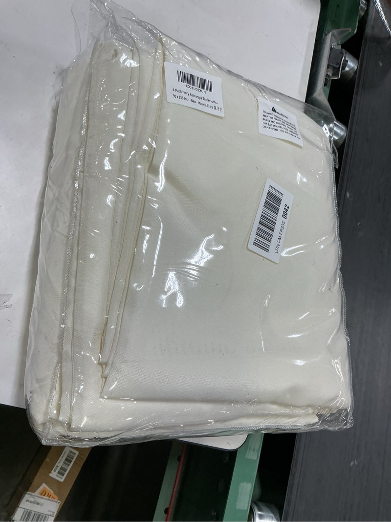Condition photo showing Good Condition for BRILLMAX 4 Pack Ivory Tablecloths for 8 Foot Rectangle Tables 90 x 156 Inch - 8ft Rectangular Bulk Linen Polyester Fabric Washable Cloth Cover for Wedding Reception Banquet Birthday Party Ivory 90x156 In, 4 Pack