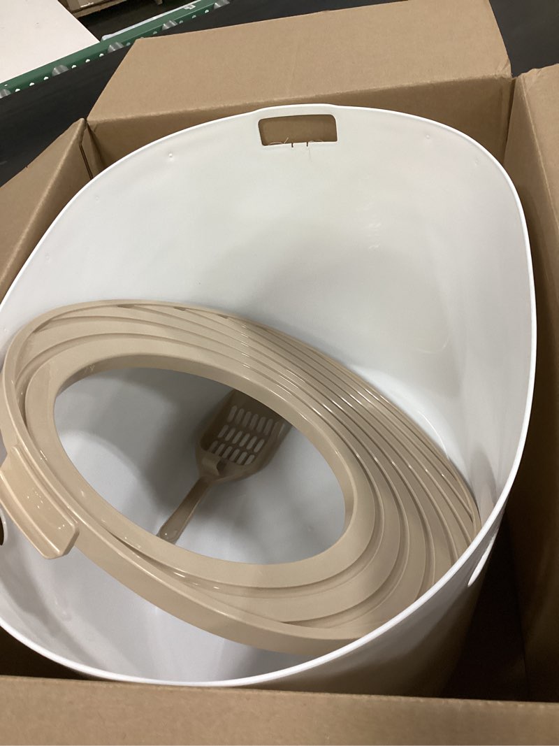 Condition photo showing Good Condition for iris usa cat litter box large top entry with lid enclosed covered hooded design litter catching scatter shield pan dog proof pet proof scoop included odor control for indoor cats kittens beige/white top entry white/beige