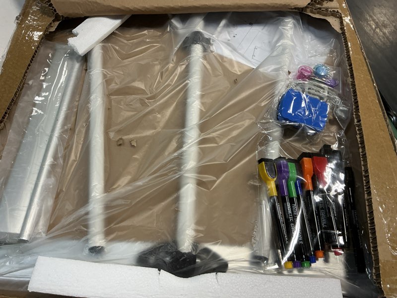 Condition photo showing New/Like New for dry erase white board with stand 36x24 magnetic portable easel with height adjustable tripod, 3' x 2' flipchart easel stand up with markers, eraser & magnets for school office classroom home