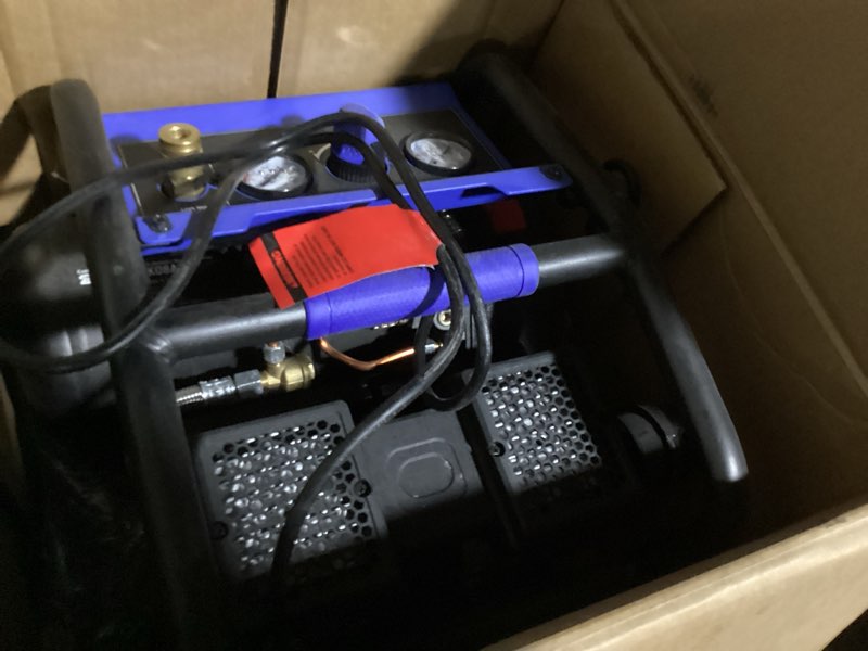 Condition photo showing As Is for kobalt quiet tech 2-gallon portable electric hot dog quiet air compressor