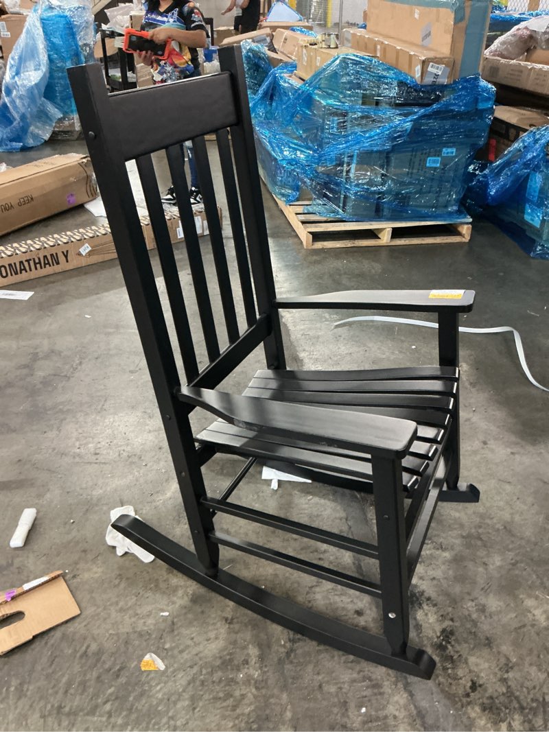 Condition photo showing As Is for black wood rocker chair