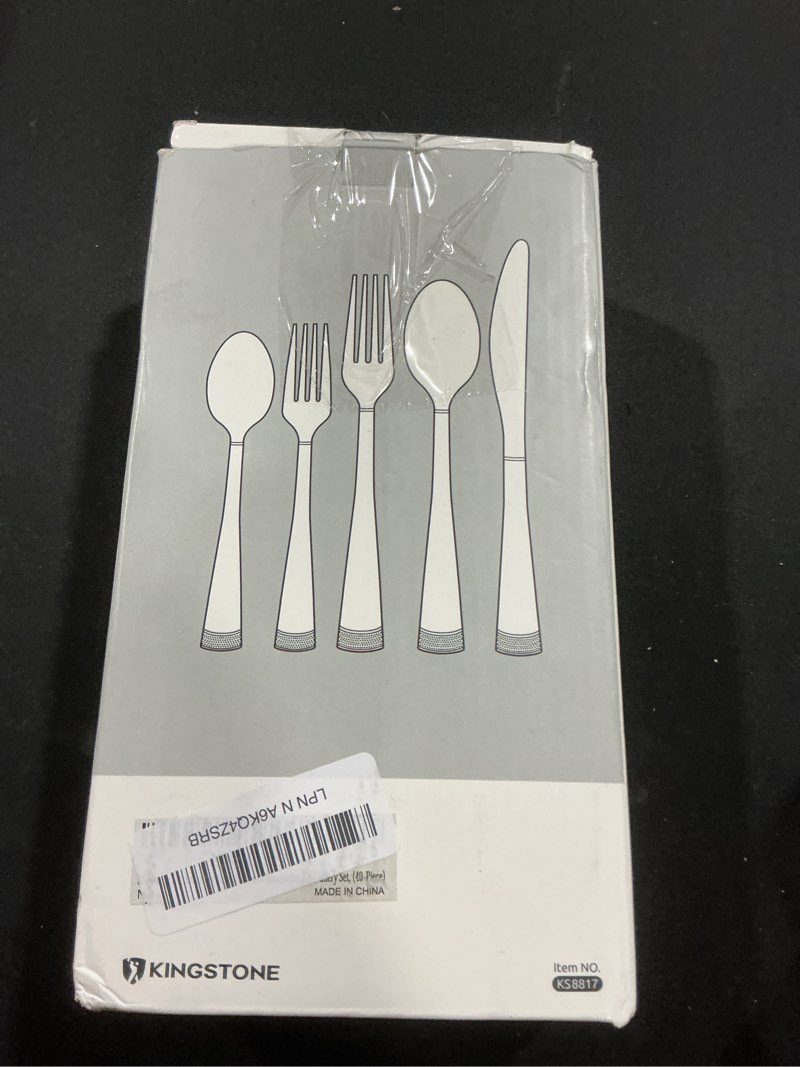 Condition photo showing As Is for KINGSTONE Silverware Set, 40-Piece Flatware Set for 8, 18/10 Stainless Steel Cutlery Set with Bead E