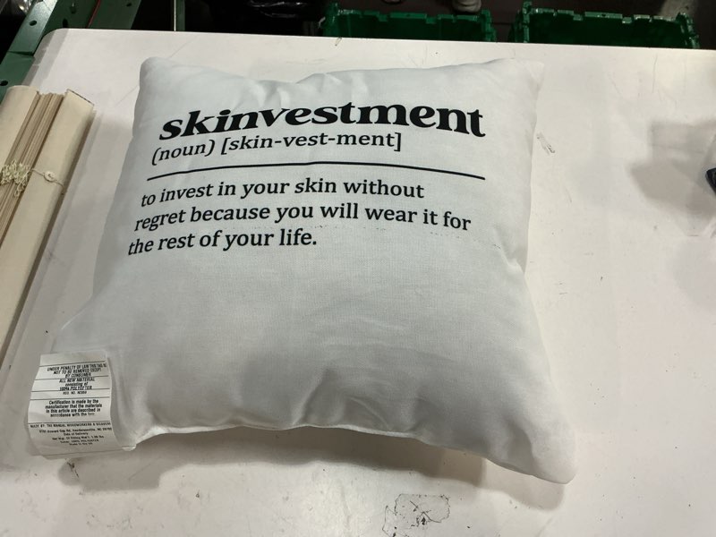 Condition photo showing Good Condition for Skinvestment Noun Skincare Esthetician Throw Pillow 18x18