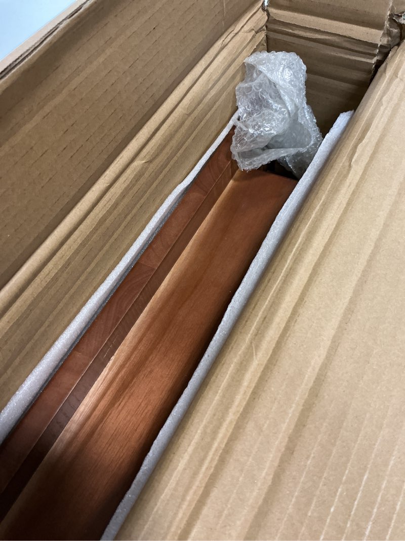 Condition photo showing Good Condition for Solid Wood Computer Writing Desk with 2 Storage Drawers, Traditional Vanity Dressing Table, Small Home Office Desk, Corner Table, Easy Assembly 39.37” x 15.74” x 30.9” Cherry Red Walnut SSZ1533WD