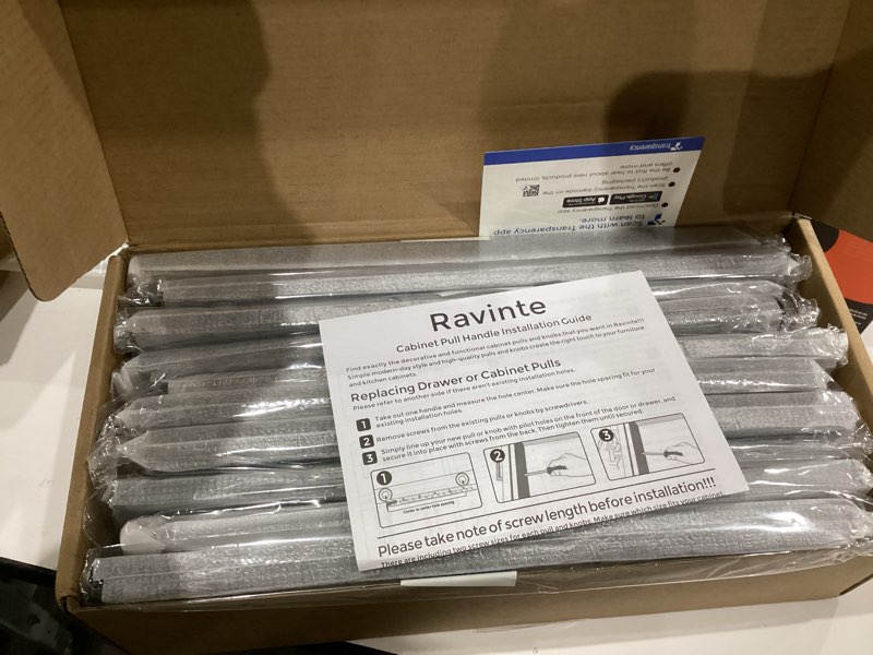 Condition photo showing New/Like New for Ravinte 20 Pack 10 Inch Kitchen Square Cabinet Handles Matte Black Cabinet Pulls Black Drawer Pulls Kitchen Cabinet Hardware Kitchen Handles 20 10-1/2 Inch (10 Inch Hole Center)
