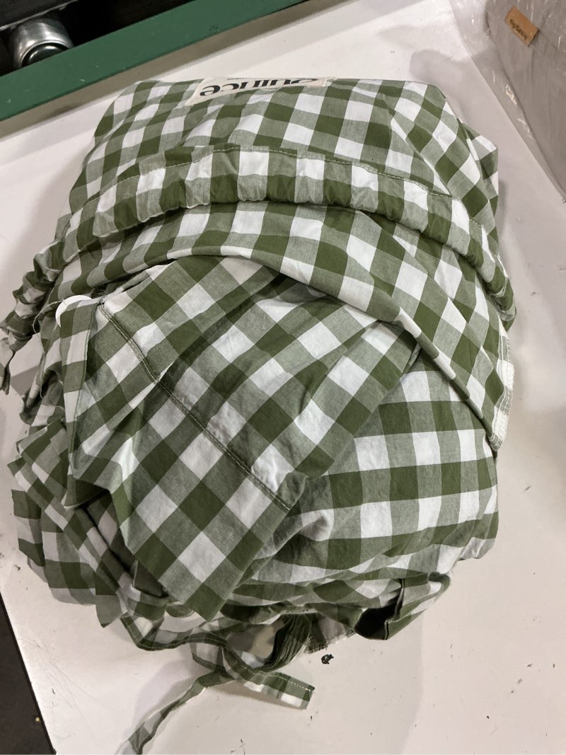 Condition photo showing Good Condition for organic crisp percale duvet cover set, full/queen, olive gingham