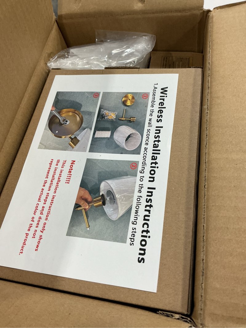 Condition photo showing New/Like New for Battery Operated Wall Sconces Set of Two, Wireless Battery Wall Light with 10000mAh RGB Dimmable Magnetic Bulb and Remote, Rechargeable Sconce Wall Decor for Bedroom Living Room Hallway Brass