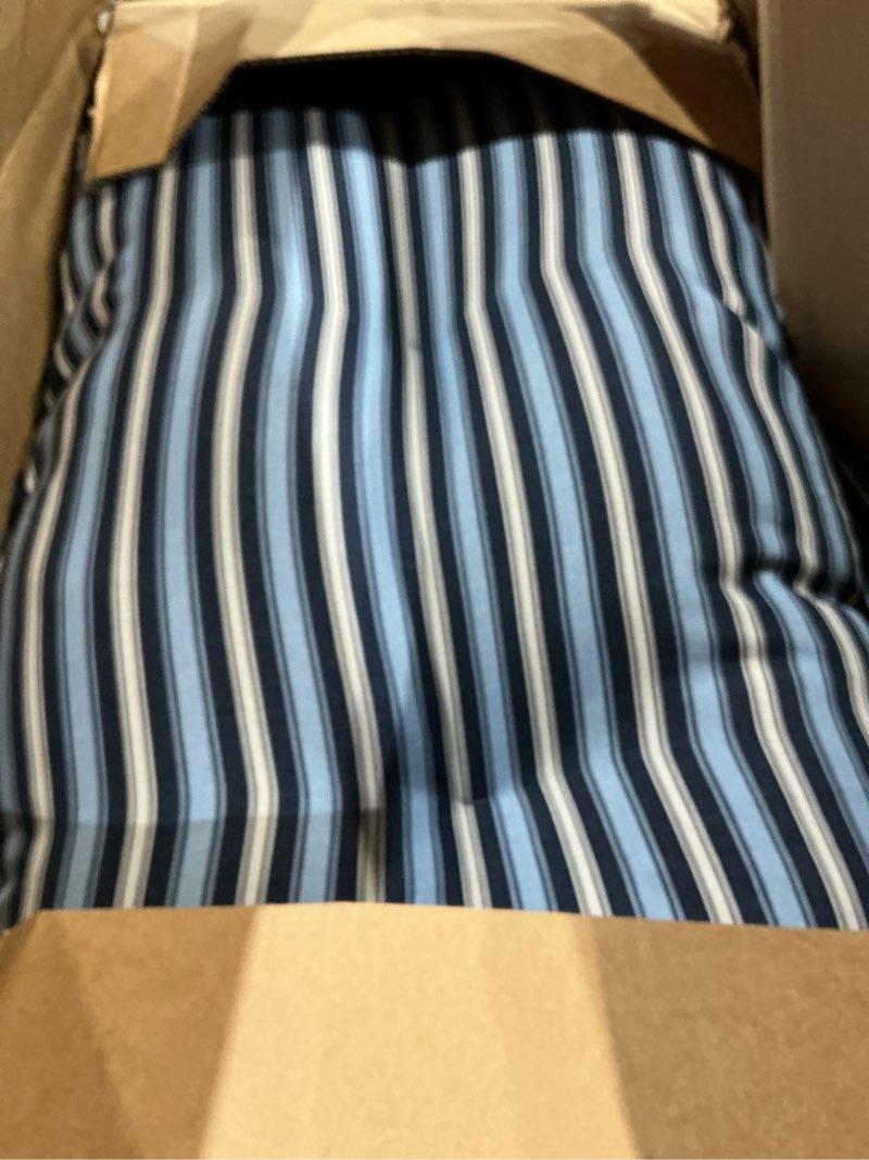 Condition photo showing Good Condition for arden plush modern tufted polyfill chaise cushion, 22 x 76, arden x alexandra kay collection, water repellent, fade resistant, striped for the heart