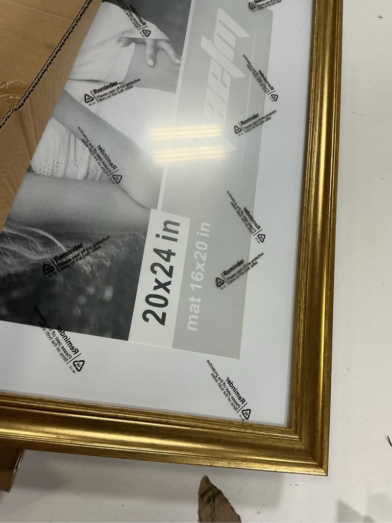 Condition photo showing Good Condition for yaetm 20x24 gold picture frame matted to 16x20 set of 2, 1.4” wide molding & rustic gold frames for wall gallery, home and office, wall mounting, 2 pack 20x24, 2 pack gold