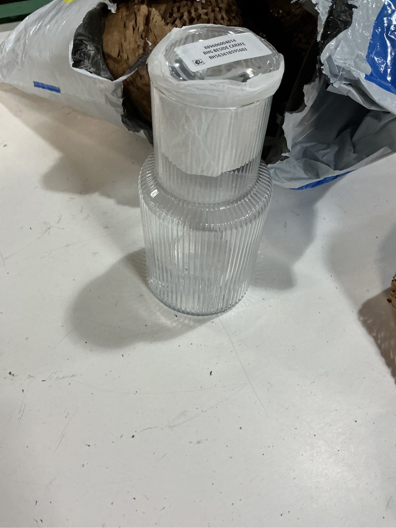 Condition photo showing Good Condition for ( 5 unites )better homes & gardens glass 30 oz ribbed carafe, clearl