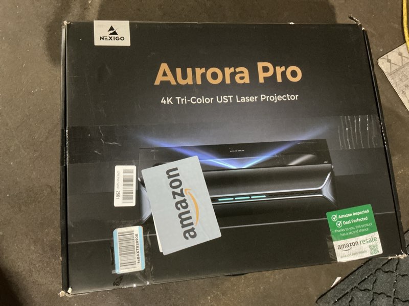 Condition photo showing Good Condition for working verified nexigo aurora pro, ultra short throw 4k tri-color laser projector, 2400 lumens, screen adoption, dynamic laser dimming, dolby vision & atmos, hdr10+, hlg, active 3d, 60w speakers, ust tv