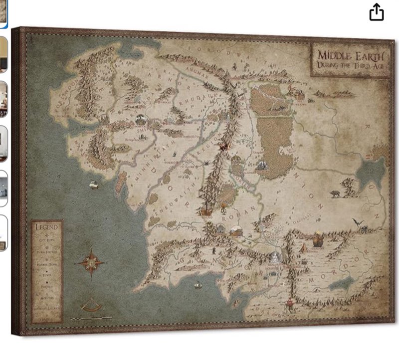 World Map Wall Art - World Map Canvas Poster, Vintage Middle Earth Map Prints Picture for Living Room Decor, Antique Treasure Map Framed Artwork for Office Wall Decor Ready to Hang 16x30in