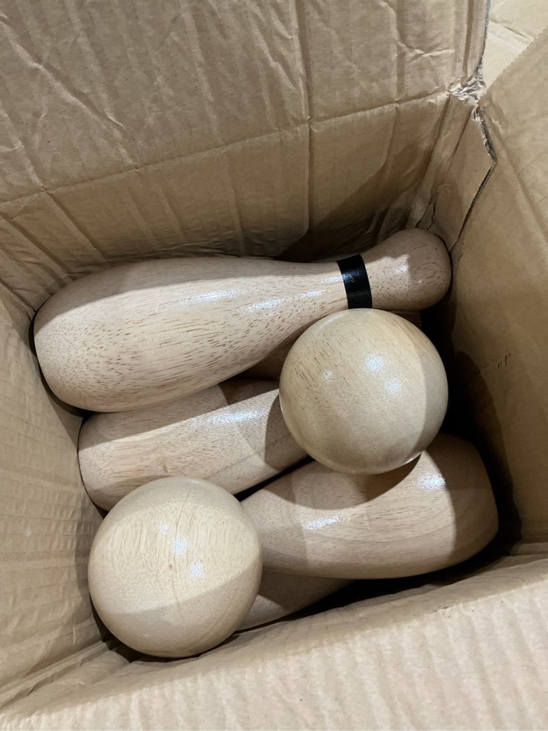 Condition photo showing Good Condition for long game ni-rou outdoor giant lawn bowling games rubber wooden lawn set fun sports games outside or indoor for family adults and kids backyard skittles carrying bag with 10 pins and 2 balls large