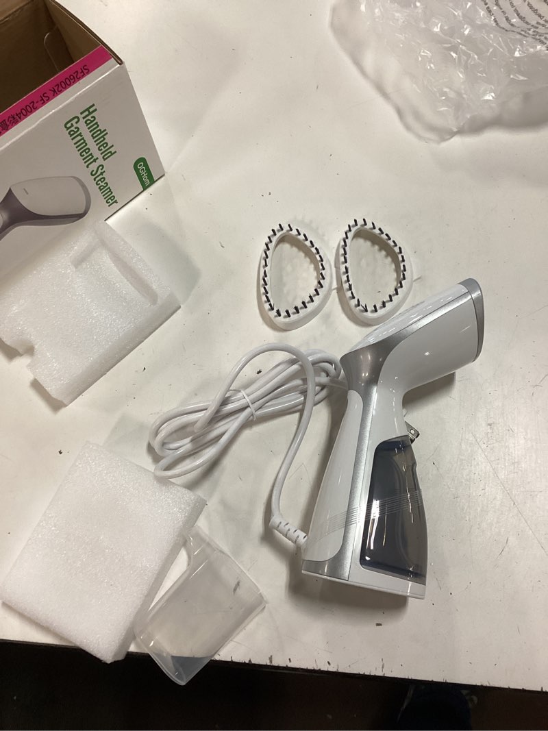 Condition photo showing New/Like New for oghom portable travel handheld steamer for clothes, garment wrinkle remover | white, 1000w strong penetrating fabric steamer, 150ml water tank, for home, office, travel (only for 120v)